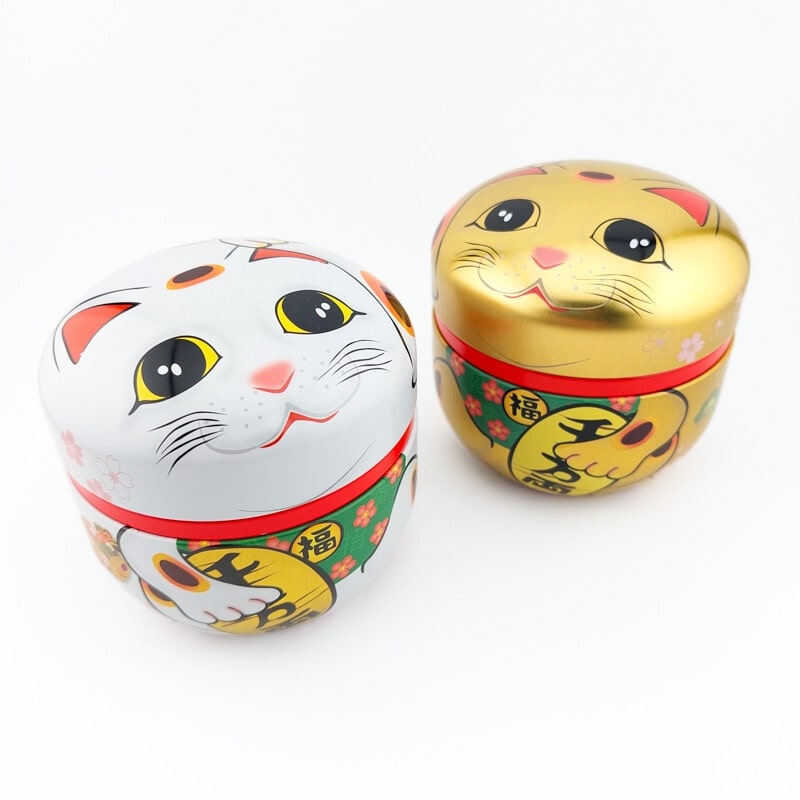 Set of 2 Metal Maneki Neko Tea Boxes