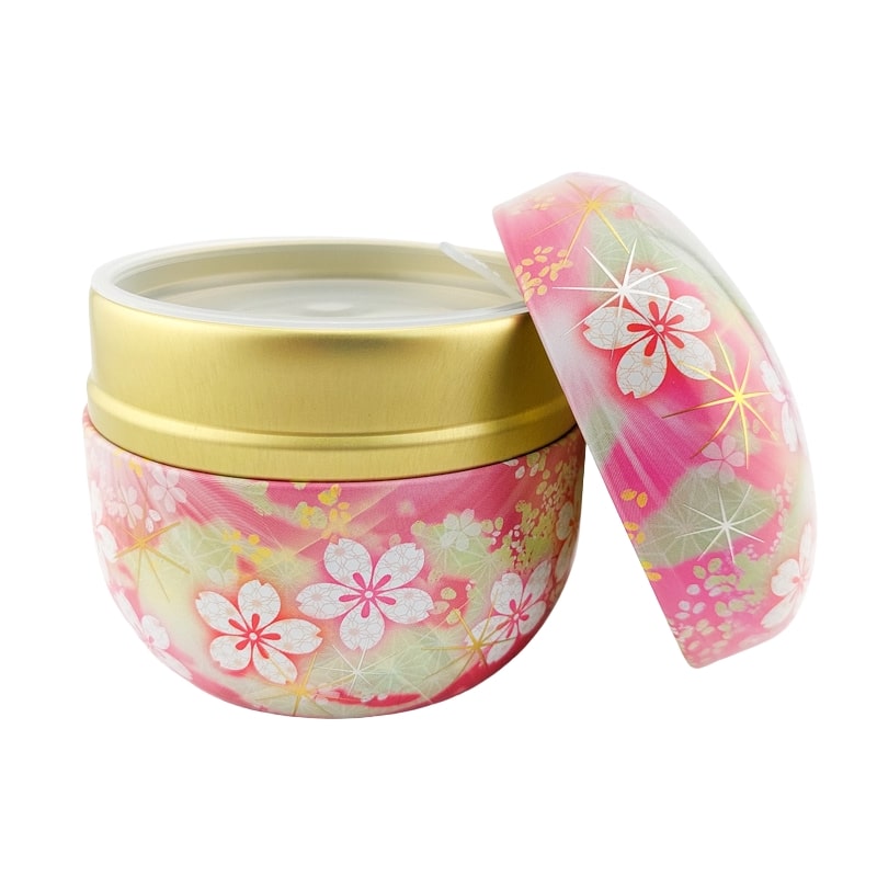 Pink Flowered Metal Tea Caddy