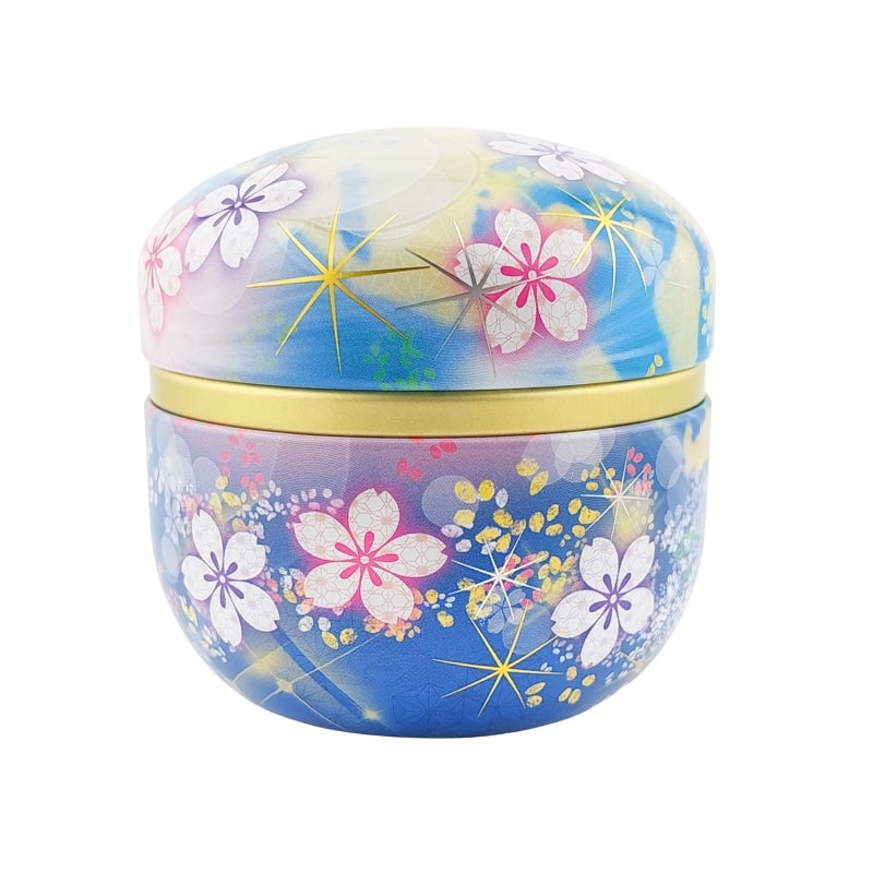 Blue Flowered Metal Tea Caddy