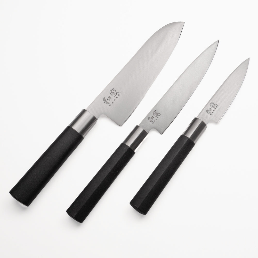 Set of 3 Japanese Knives – KAI Wasabi Black