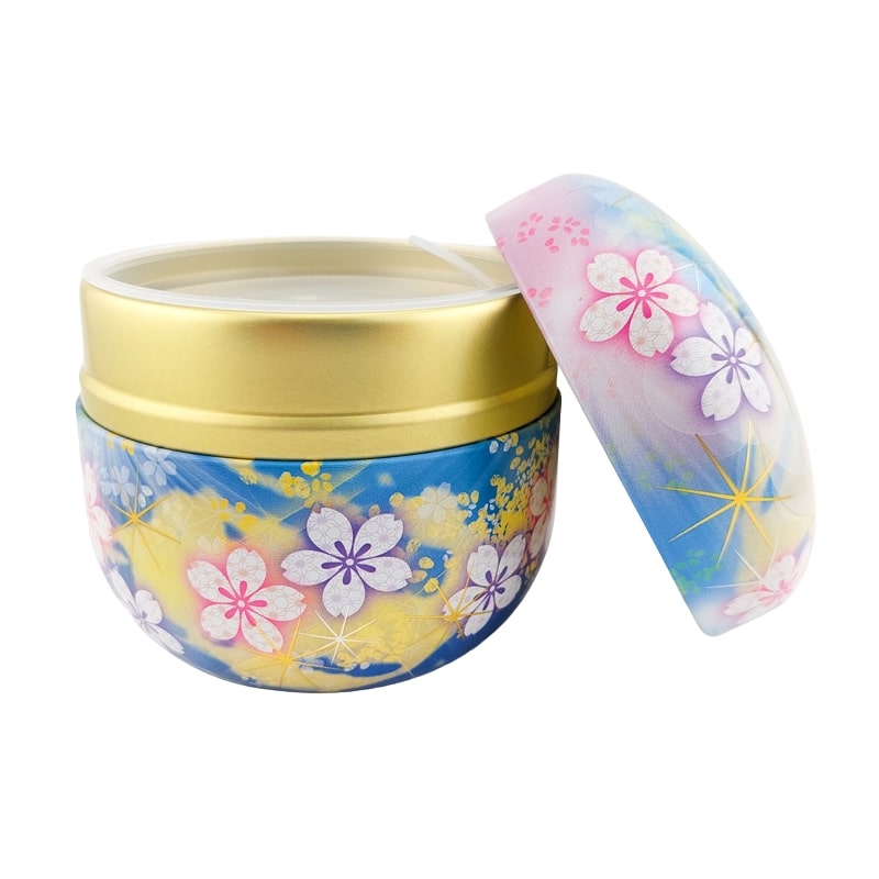 Blue Flowered Metal Tea Caddy