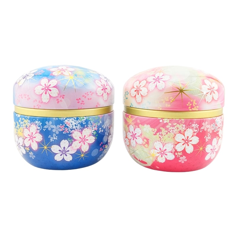 Set of 2 Flowered Metal Tea Tins