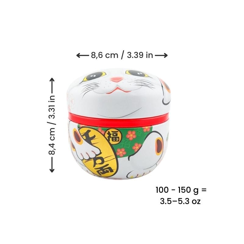 Japanese Metal Tea Caddy - White Maneki Neko