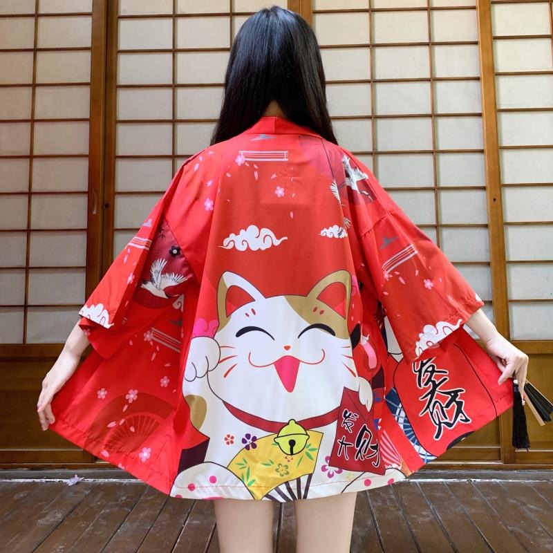 Cat Print Kimono For Women
