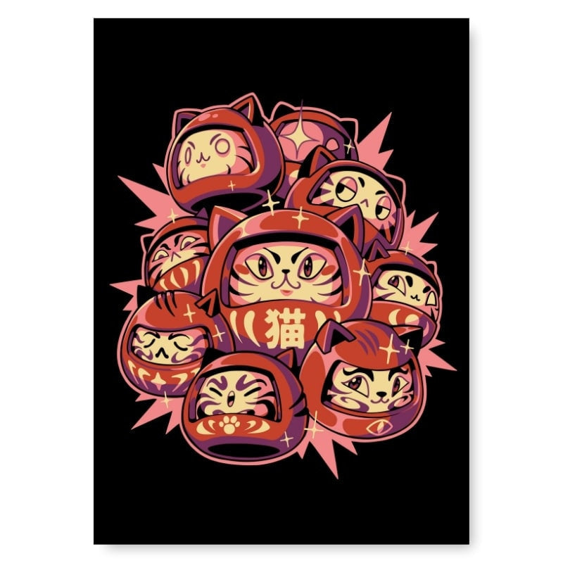 Daruma Cat Japanese poster - A3