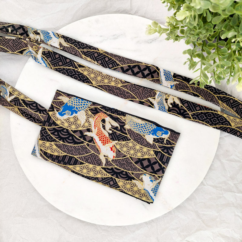 Black Obi Belt Womens Koi Fish