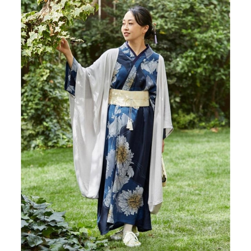 Blue Japanese Kimono Dress One Size