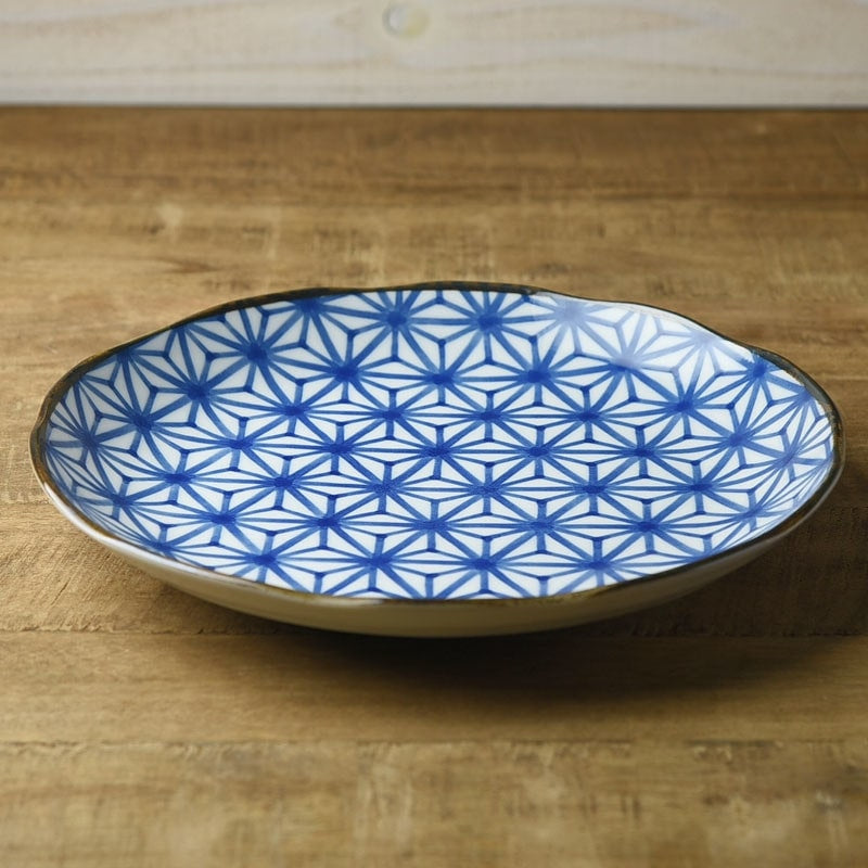 Blue Japanese Plate - Asanoha