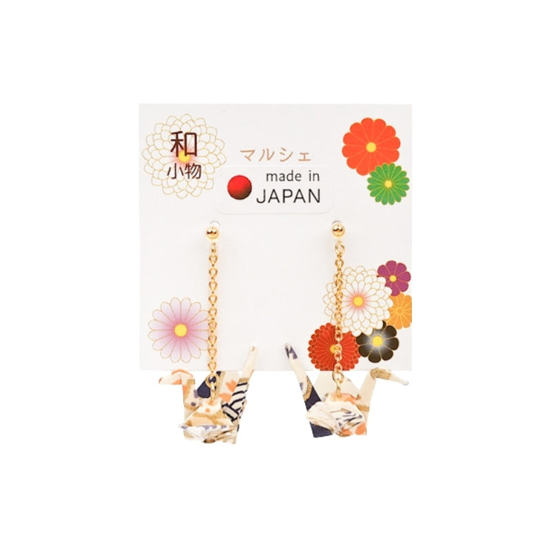 Japanese Chain Earrings White Cranes