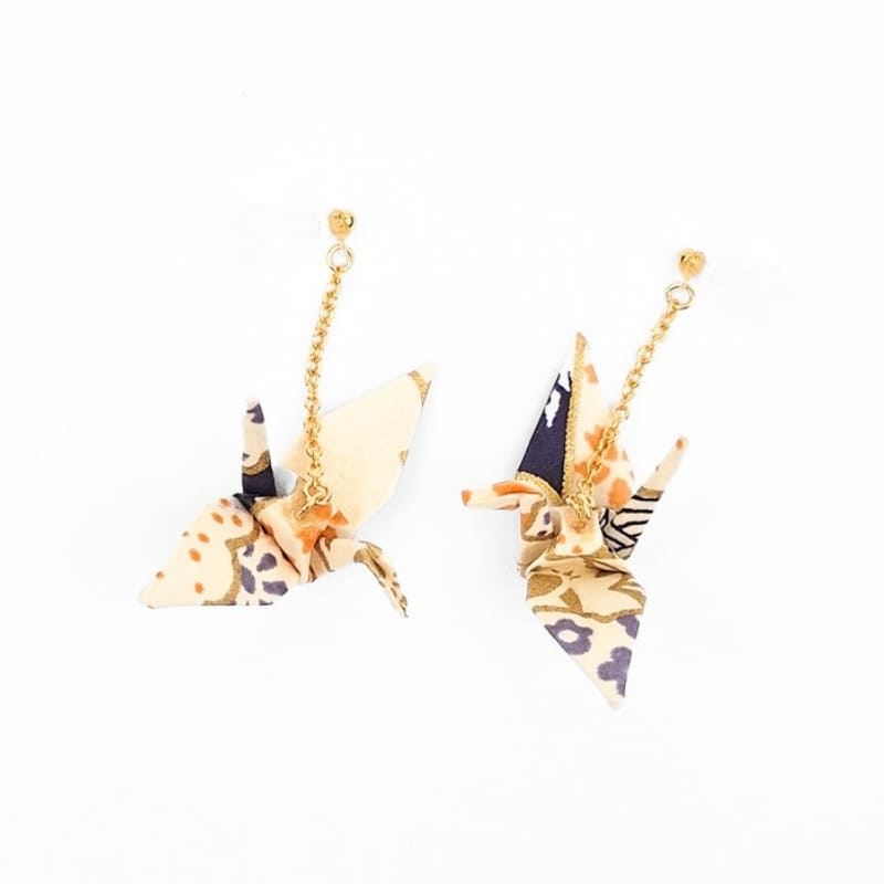 Japanese Chain Earrings White Cranes