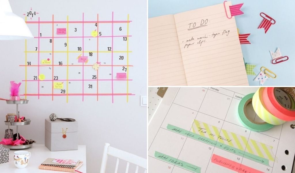 calendar and bullet journal with washi tape