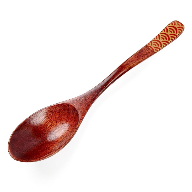 Seigaiha Japanese wooden spoon - Red