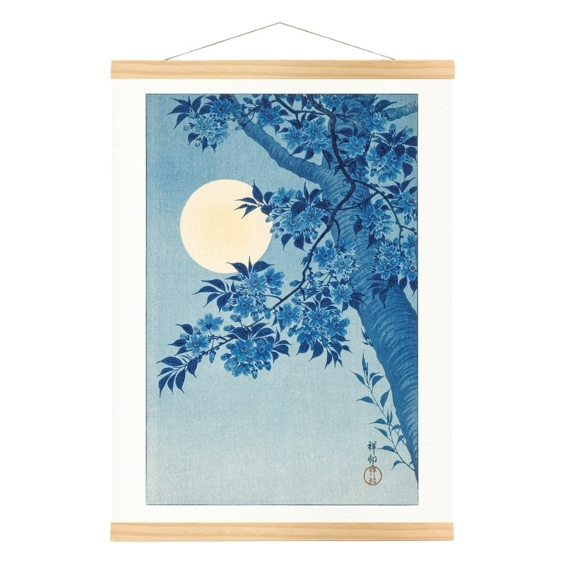 Japanese Cherry Blossom &amp; Full Moon Print - A3