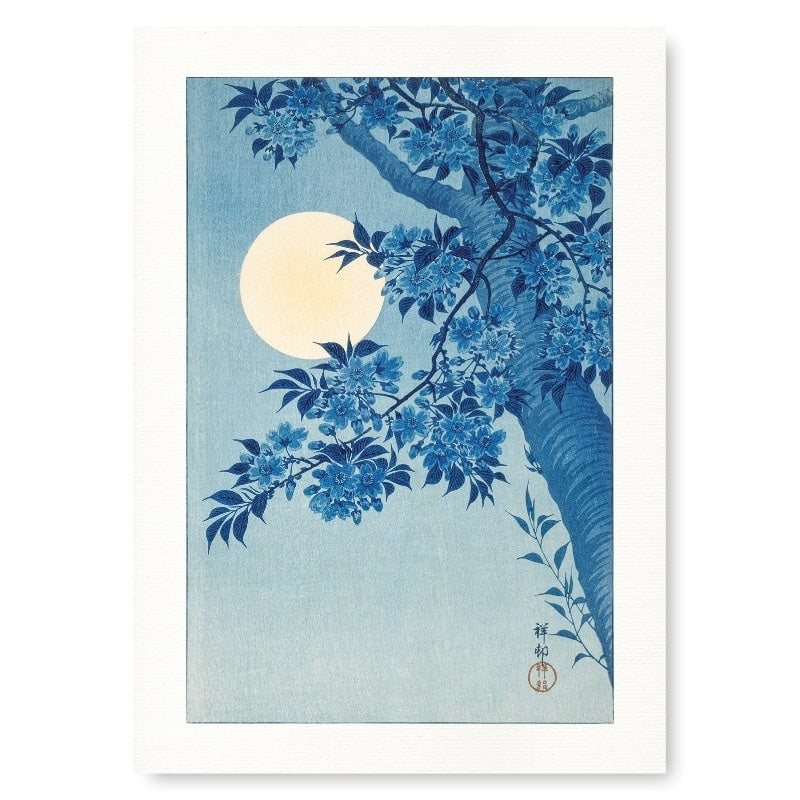 Japanese Cherry Blossom &amp; Full Moon Print - A3