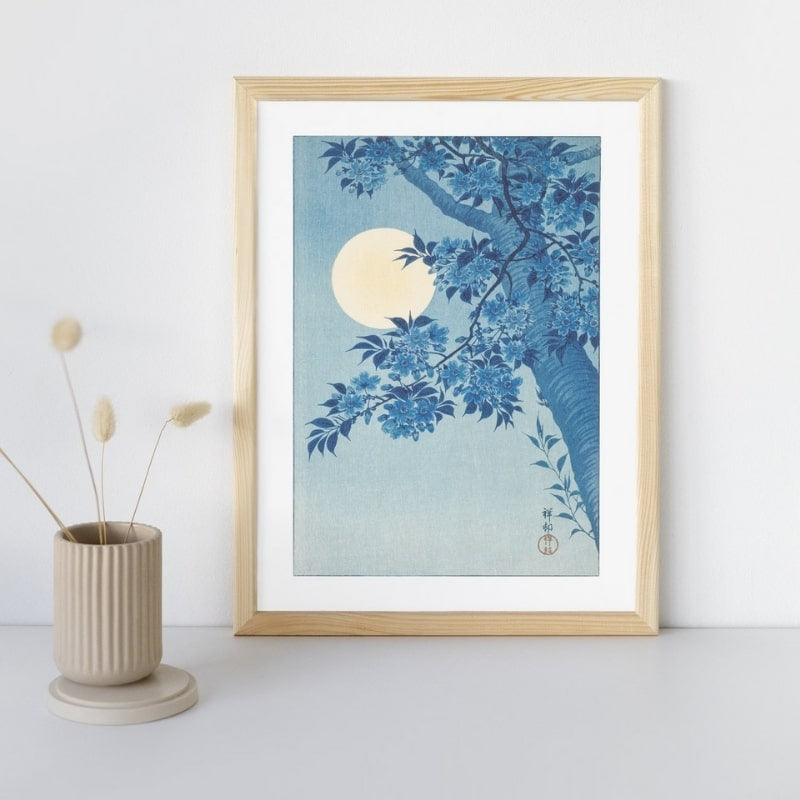 Japanese Cherry Blossom &amp; Full Moon Print - A3