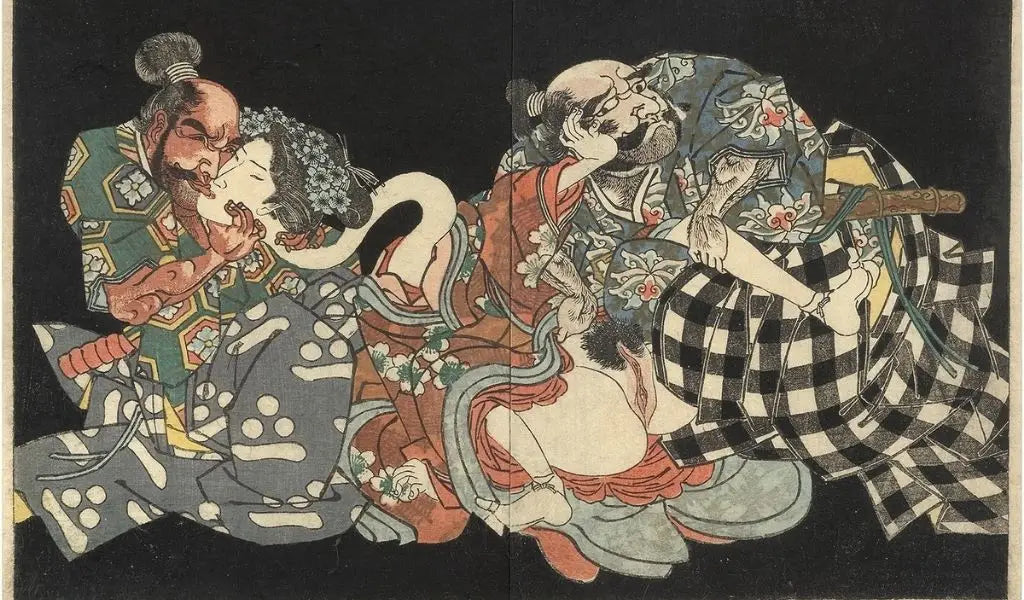 Japanese print - rape of a rokurokubi