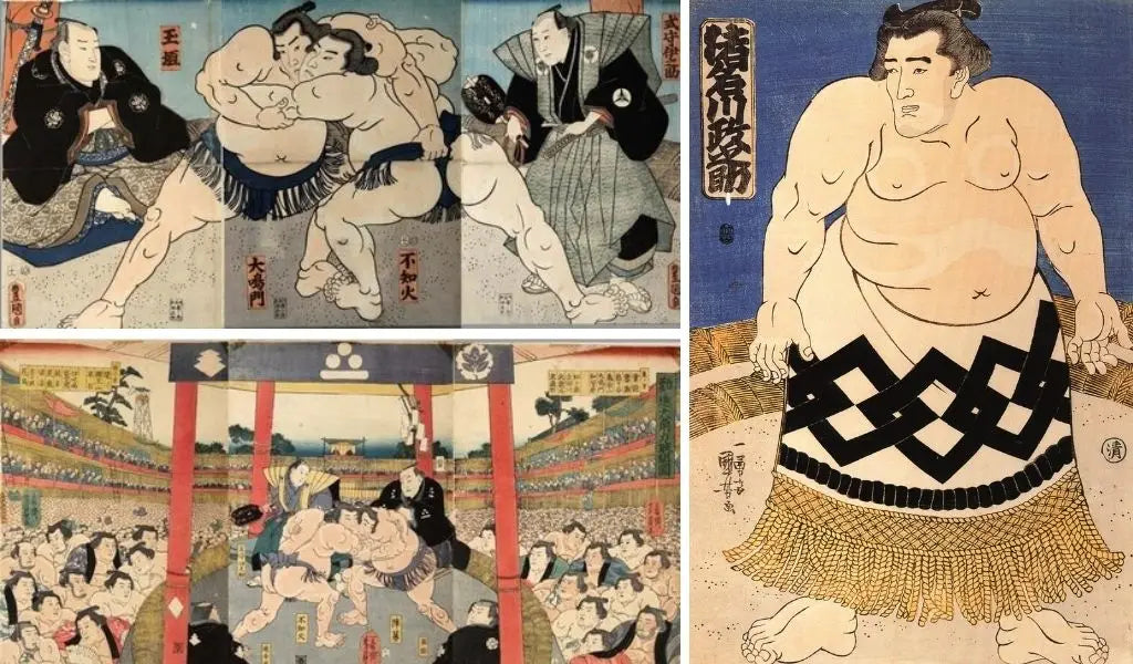 Japanese prints representing sumo wrestling