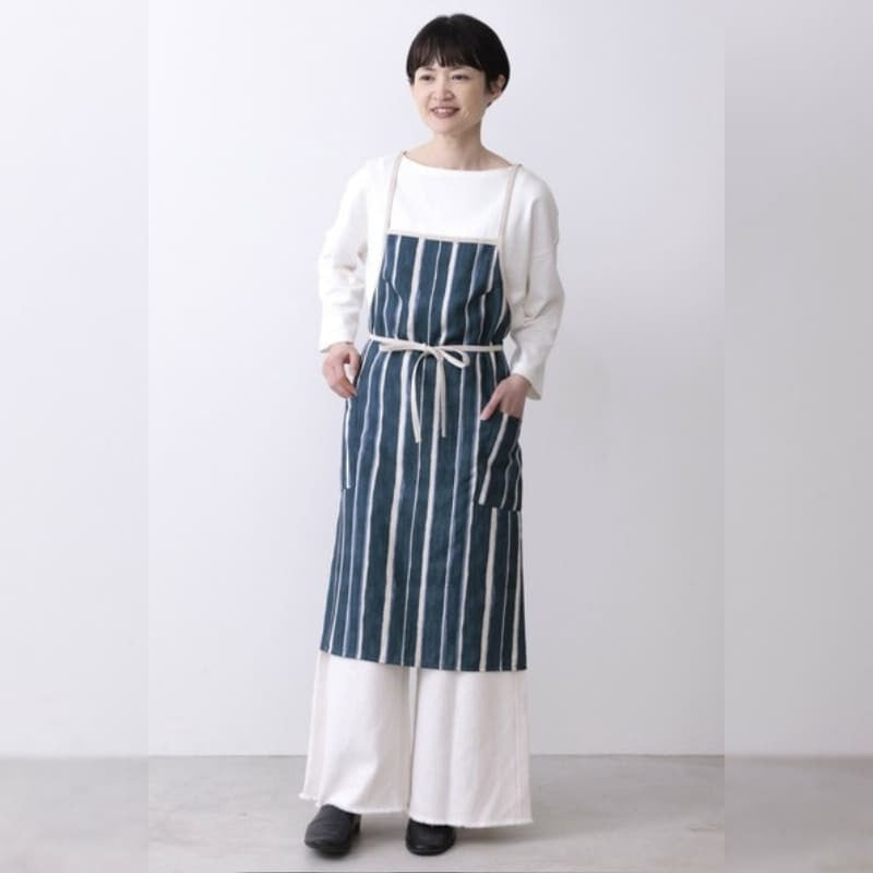 Japanese Apron – Blue Striped Twill