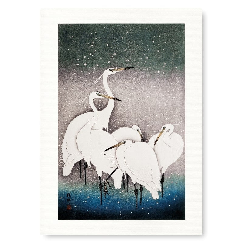 Japanese Block Print - Group of Egrets A3