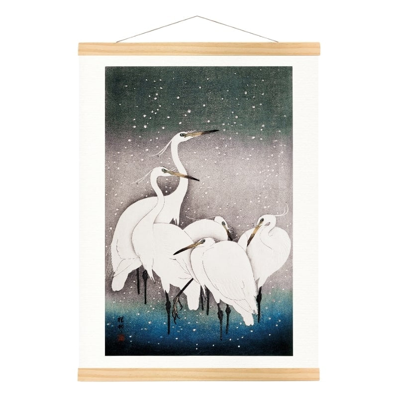 Japanese Block Print - Group of Egrets A3