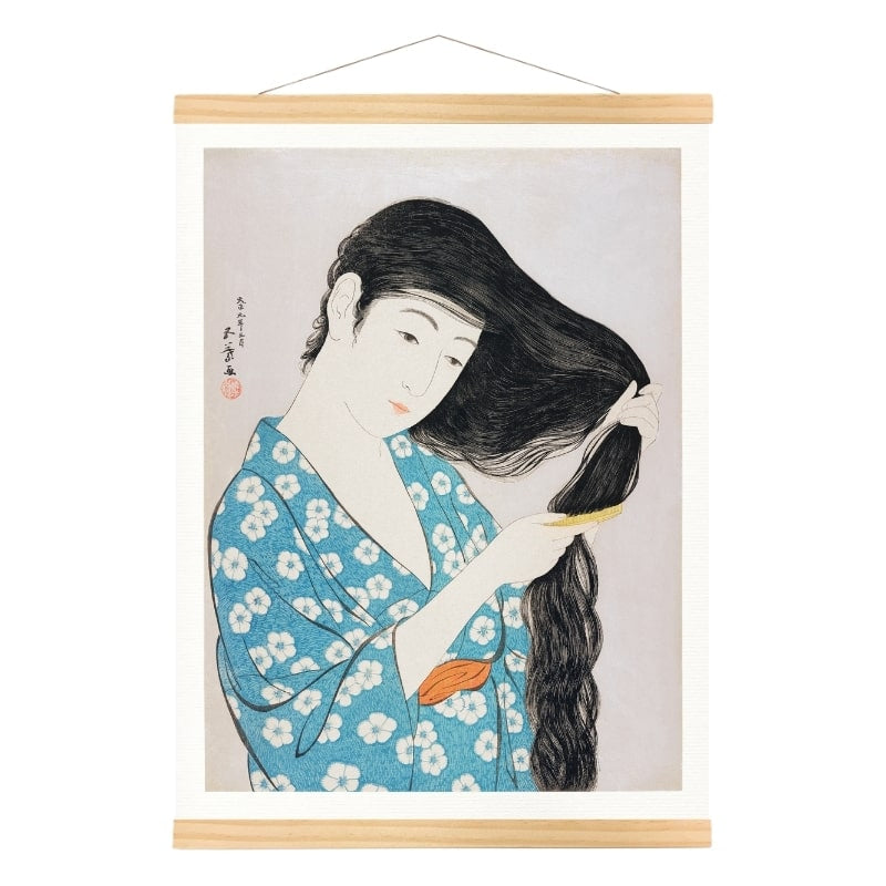 Japanese Block Print - Woman with Comb A3