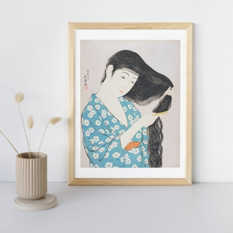 Japanese Block Print - Woman with Comb A3