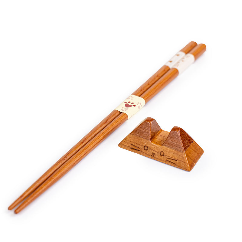 Japanese Chopsticks & Cat Chopstick Rest Set