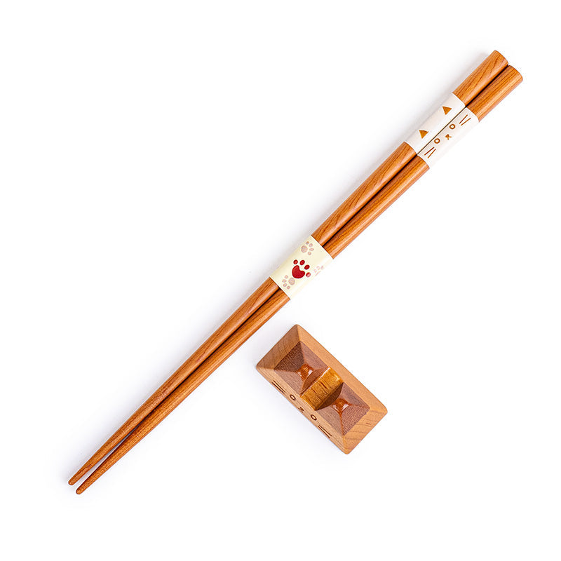 Japanese Chopsticks & Cat Chopstick Rest Set