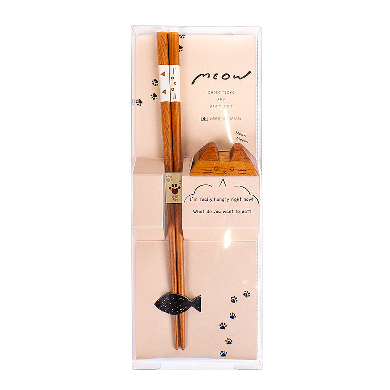 Japanese Chopsticks & Cat Chopstick Rest Set
