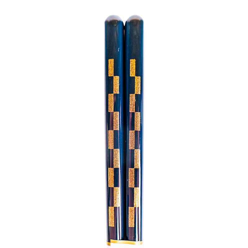 Japanese Chopsticks - Midnight Blue Ichimatsu Gold