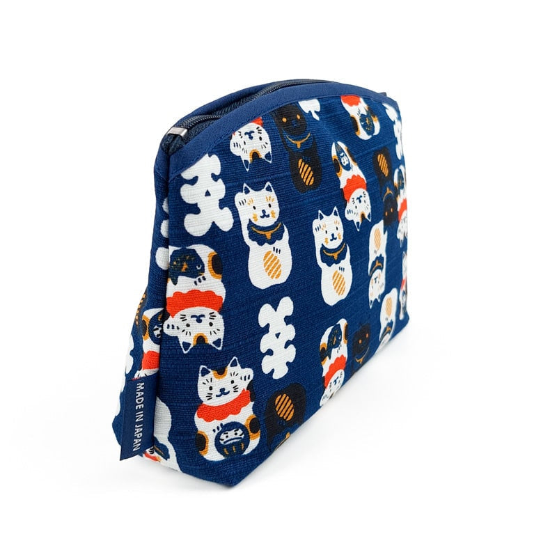 Japanese Clutch Bag - Blue Maneki Neko