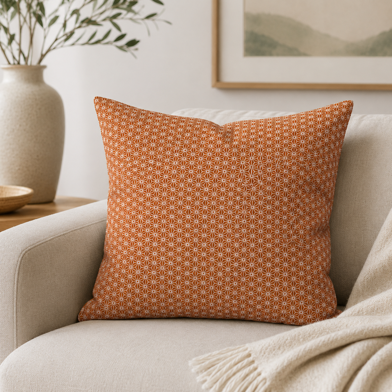 Japanese Cushion Cover - Asanoha Orange 20x20