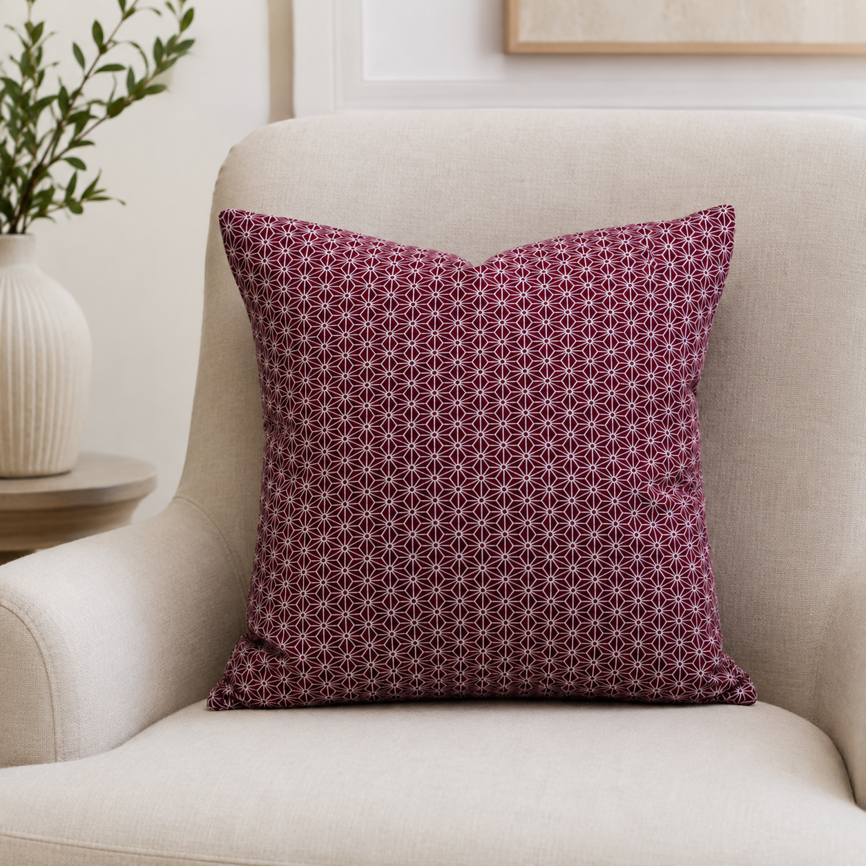 Japanese Cushion Cover - Asanoha Purple 20x20