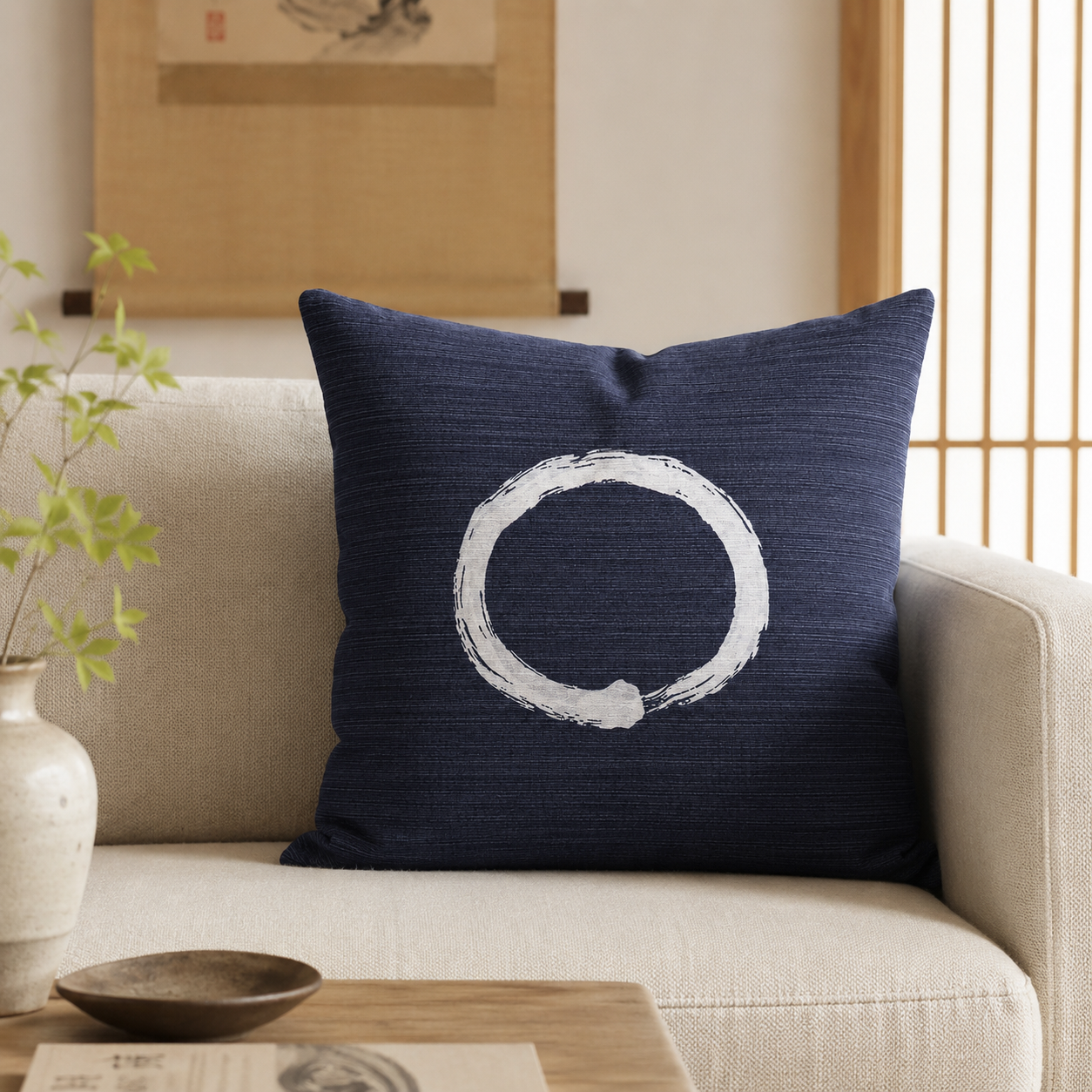 Japanese Cushion Cover - Ensō Blue 20x20
