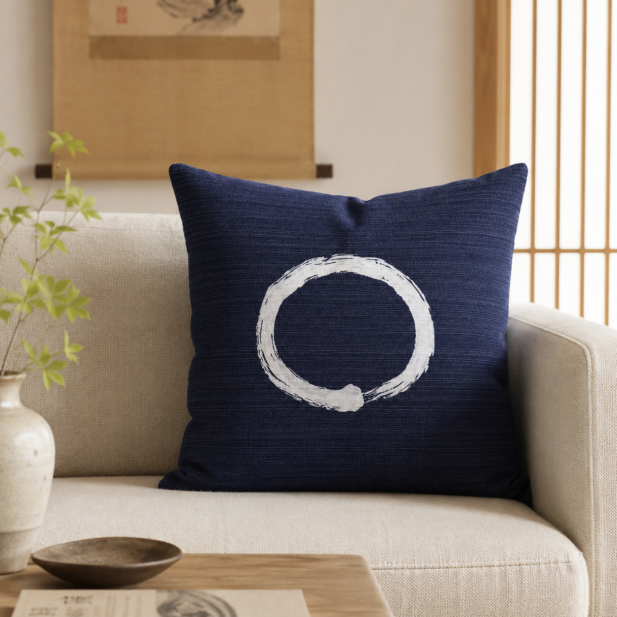 Japanese Cushion Cover - Ensō Blue 20x20