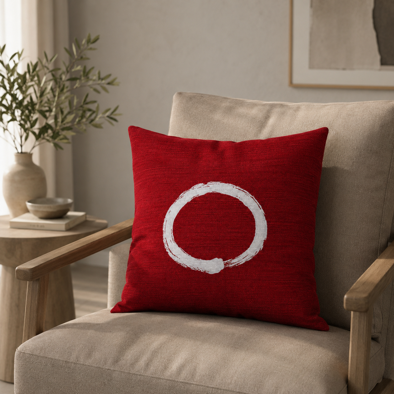 Japanese Cushion Cover - Ensō Red 20x20
