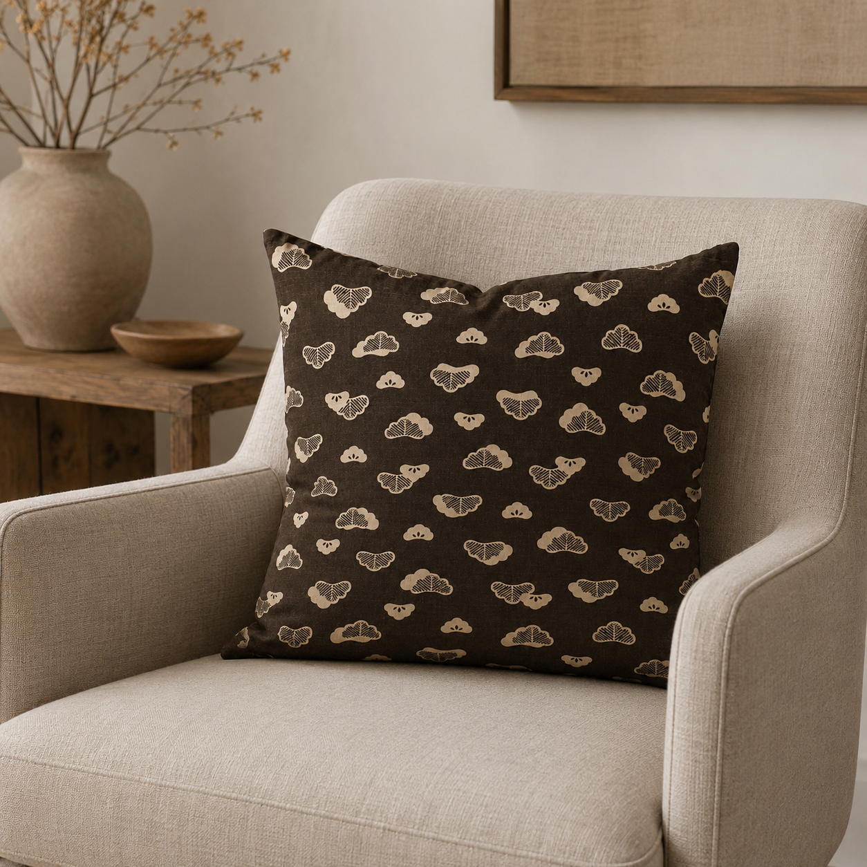 Japanese Cushion Cover - Matsu Brown 20x20