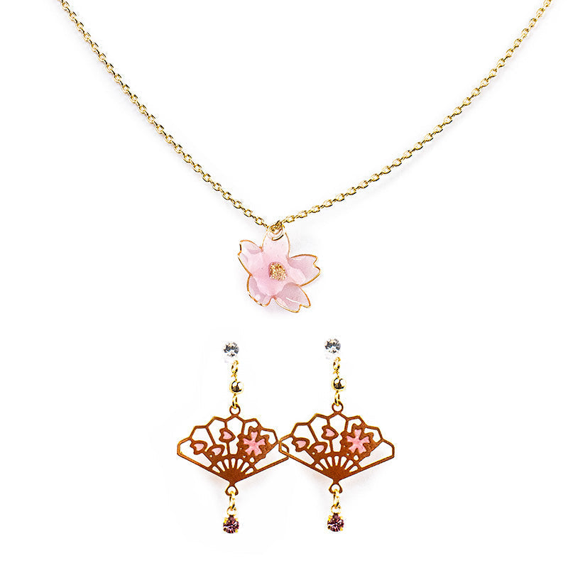 Japanese Earrings & Necklace Set - Hanami