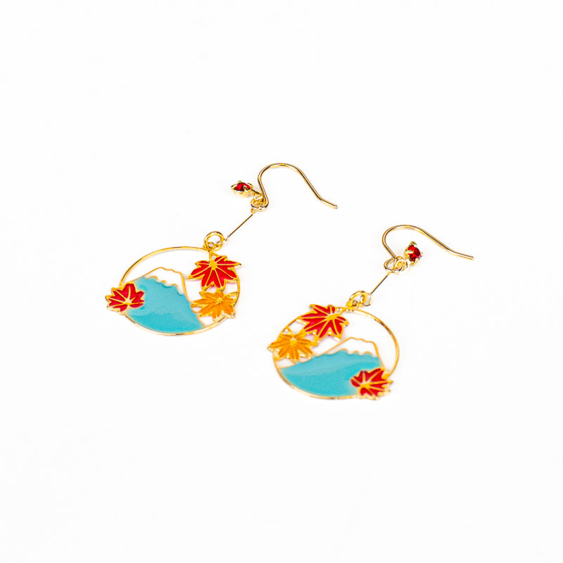 Japanese Earrings – Openwork Mount Fuji & Momiji Charm