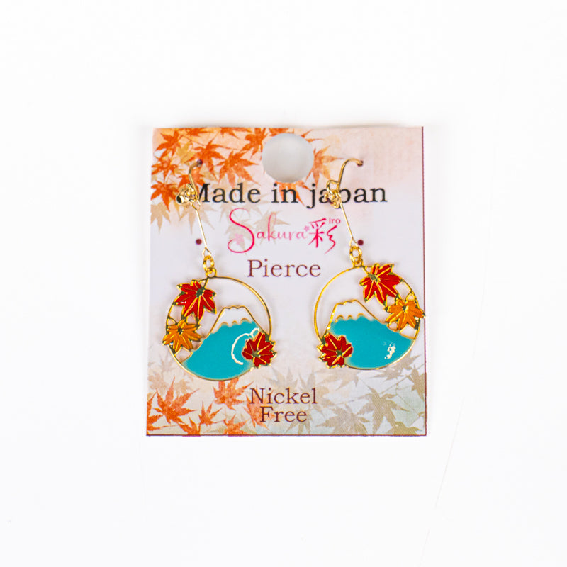Japanese Earrings – Openwork Mount Fuji & Momiji Charm