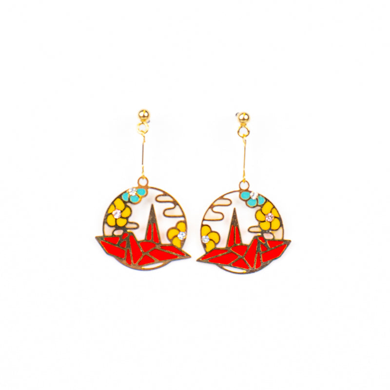 Japanese Earrings – Red Orizuru Origami Crane Charm