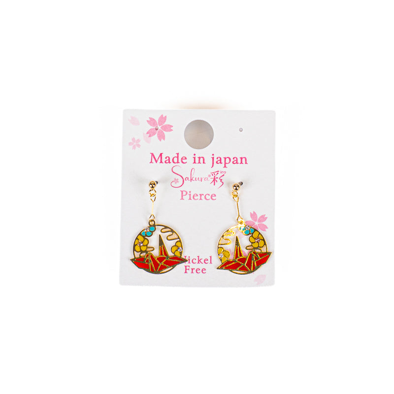 Japanese Earrings – Red Orizuru Origami Crane Charm