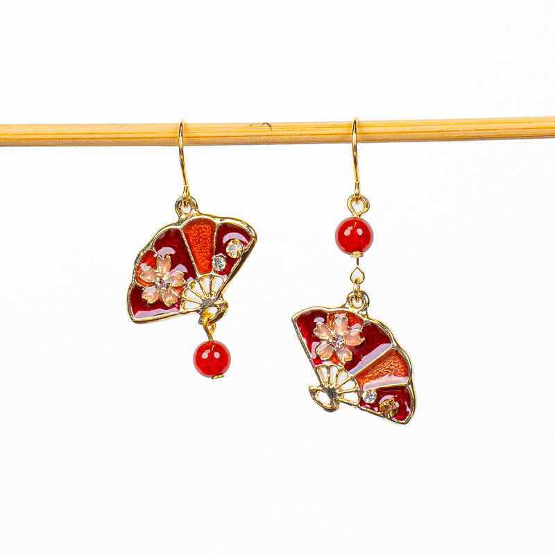 Japanese Earrings – Red Sensu Fan & Sakura Blossom