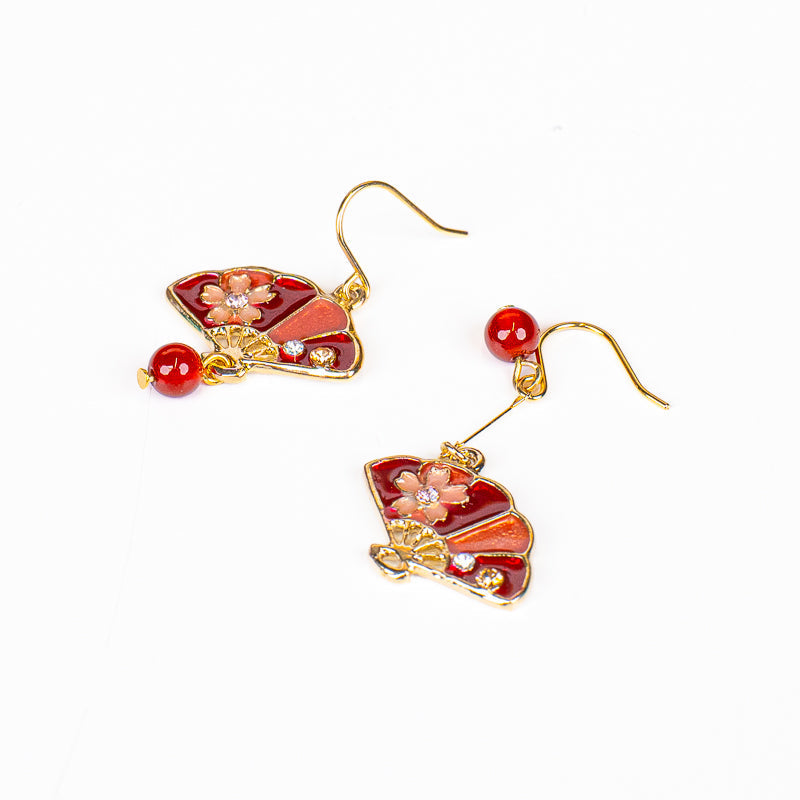 Japanese Earrings – Red Sensu Fan & Sakura Blossom