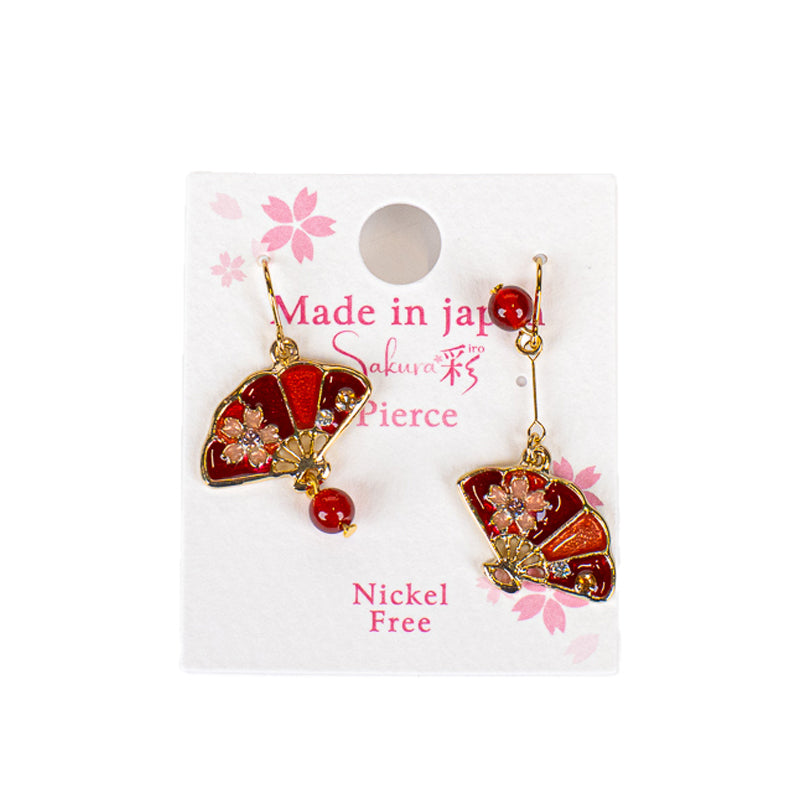 Japanese Earrings – Red Sensu Fan & Sakura Blossom