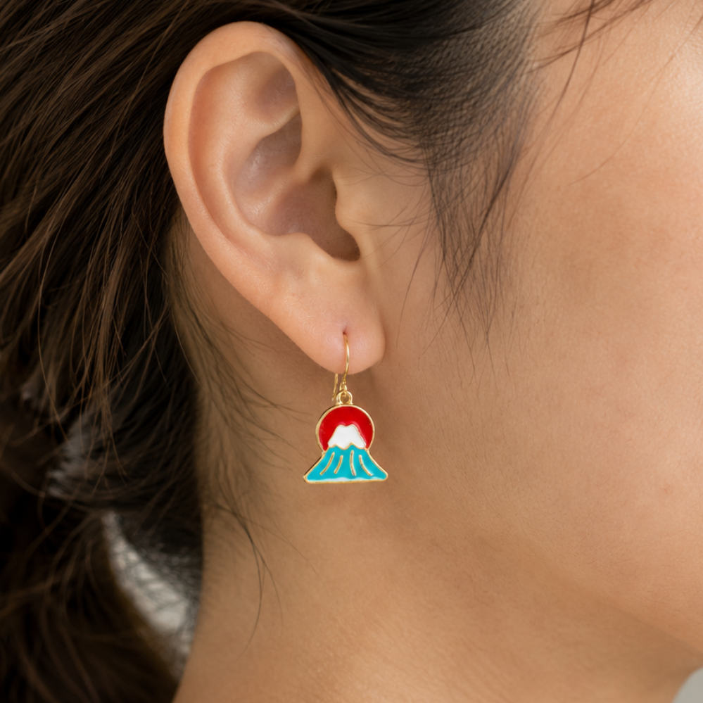 Japanese Earrings – Setting Sun Over Mount Fuji