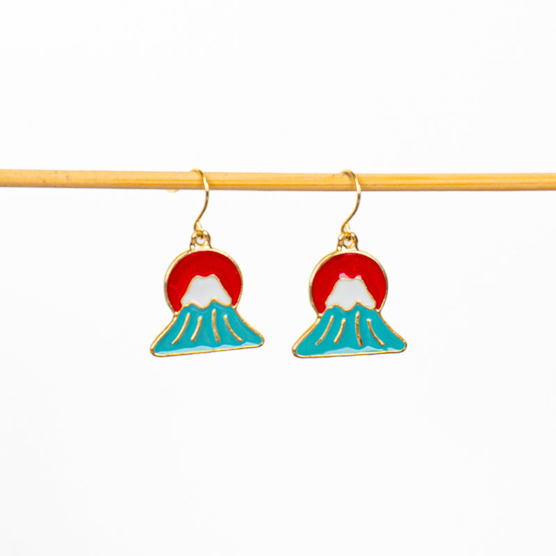 Japanese Earrings – Setting Sun Over Mount Fuji