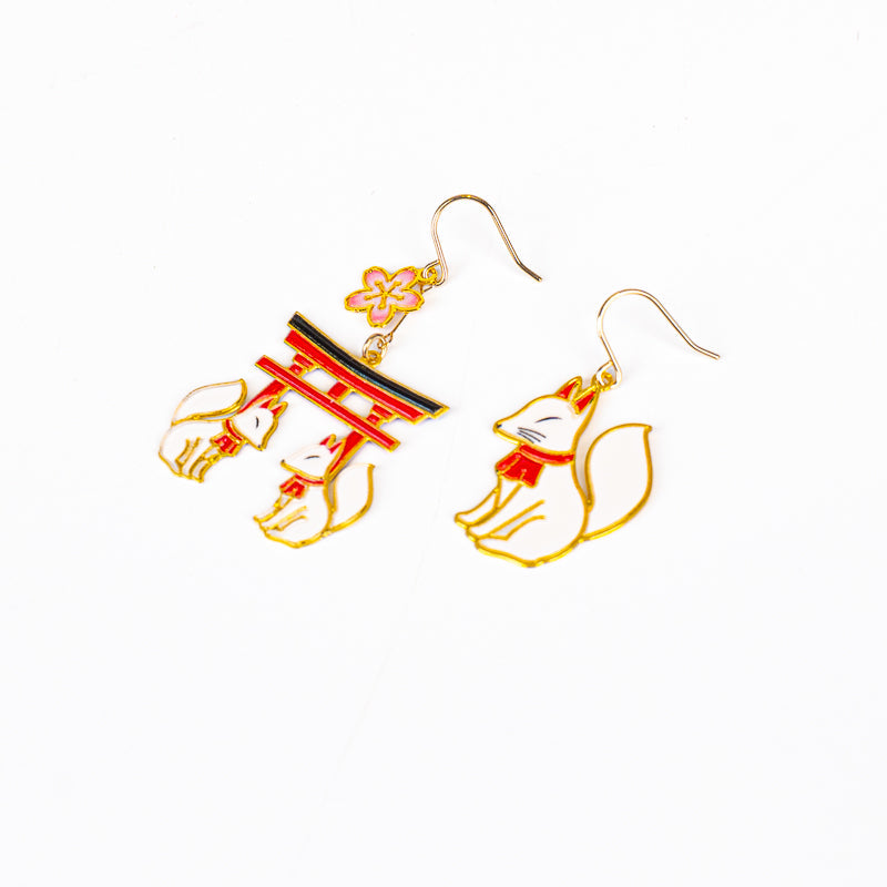 Japanese Earrings – Torii Gate & Guardian Kitsune