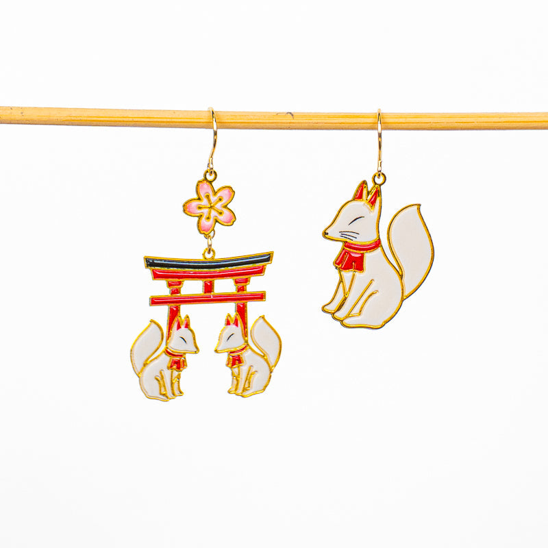 Japanese Earrings – Torii Gate & Guardian Kitsune