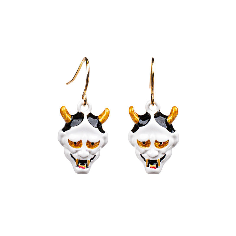 Japanese Earrings - White Hannya Mask